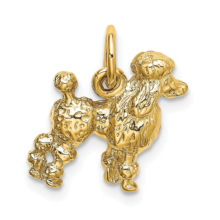14K Yellow Gold Textured Polished Finish 3-Dimensional Poddle Dog Charm Pendant