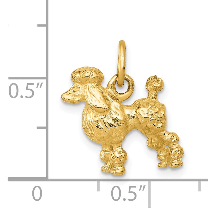 14K Yellow Gold Textured Polished Finish 3-Dimensional Poddle Dog Charm Pendant