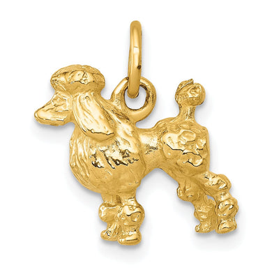 14K Yellow Gold Textured Polished Finish 3-Dimensional Poddle Dog Charm Pendant