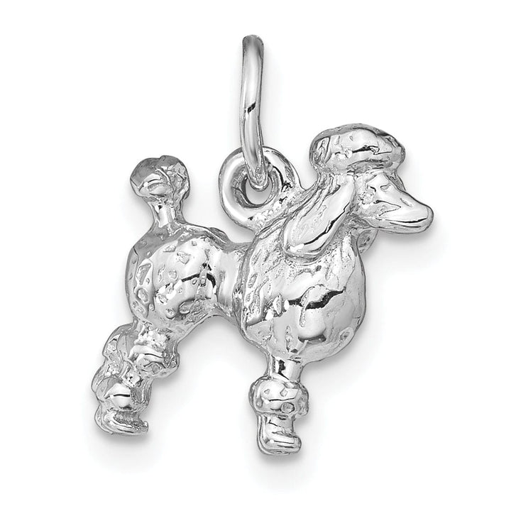 14K White Gold Textured Polished Finish 3-Dimensional Poddle Dog Charm Pendant