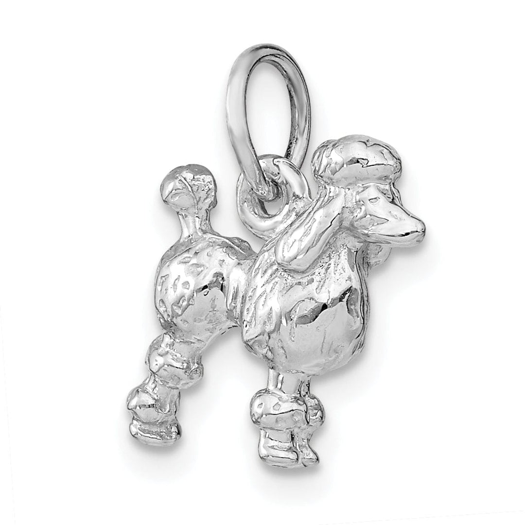 14K White Gold Textured Polished Finish 3-Dimensional Poddle Dog Charm Pendant