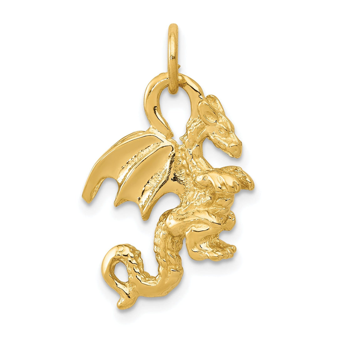 14k Yellow Gold Solid Textured Polished Finish 3-Dimensional Dragon Charm Pendant