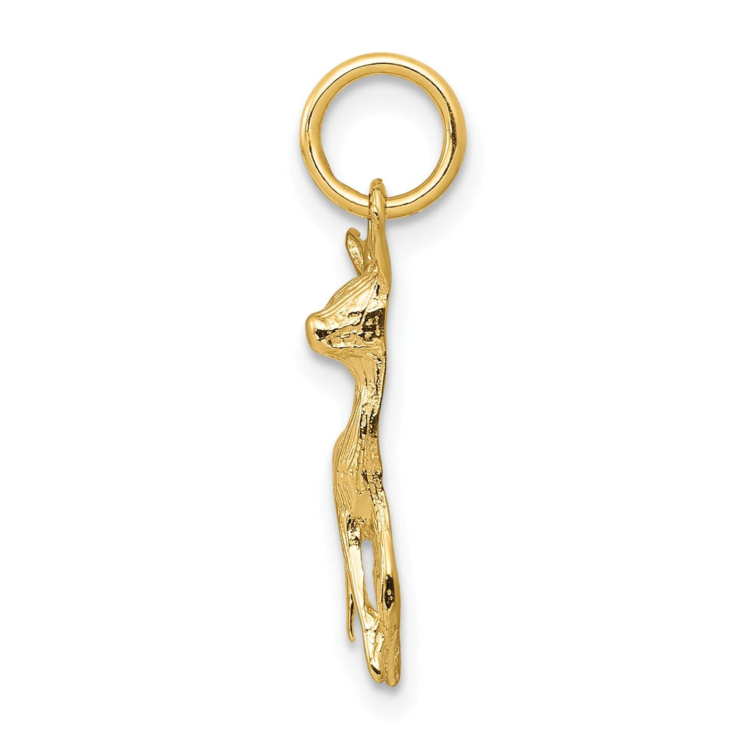 14k Yellow Gold Polished Textured Finish Deer Charm Pendant