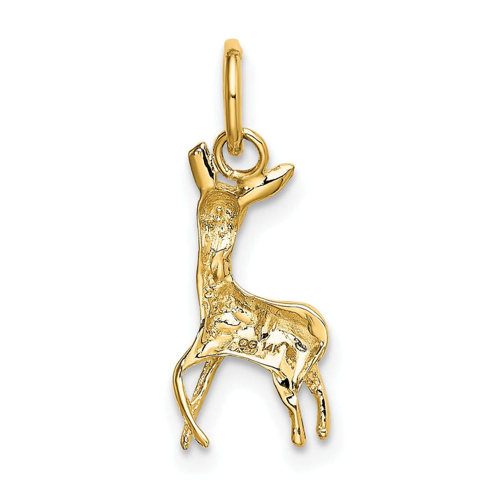 14k Yellow Gold Polished Textured Finish Deer Charm Pendant