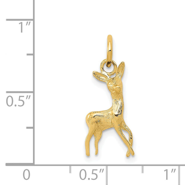 14k Yellow Gold Polished Textured Finish Deer Charm Pendant