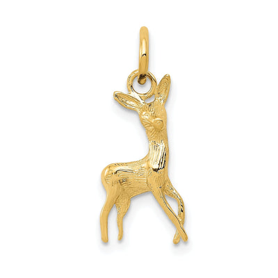 14k Yellow Gold Polished Textured Finish Deer Charm Pendant