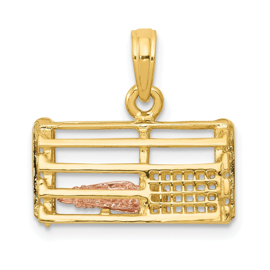14K Two-Tone Gold Polished Finish Solid 3-Dimensional Moveable Lobster Trap Charm Pendant