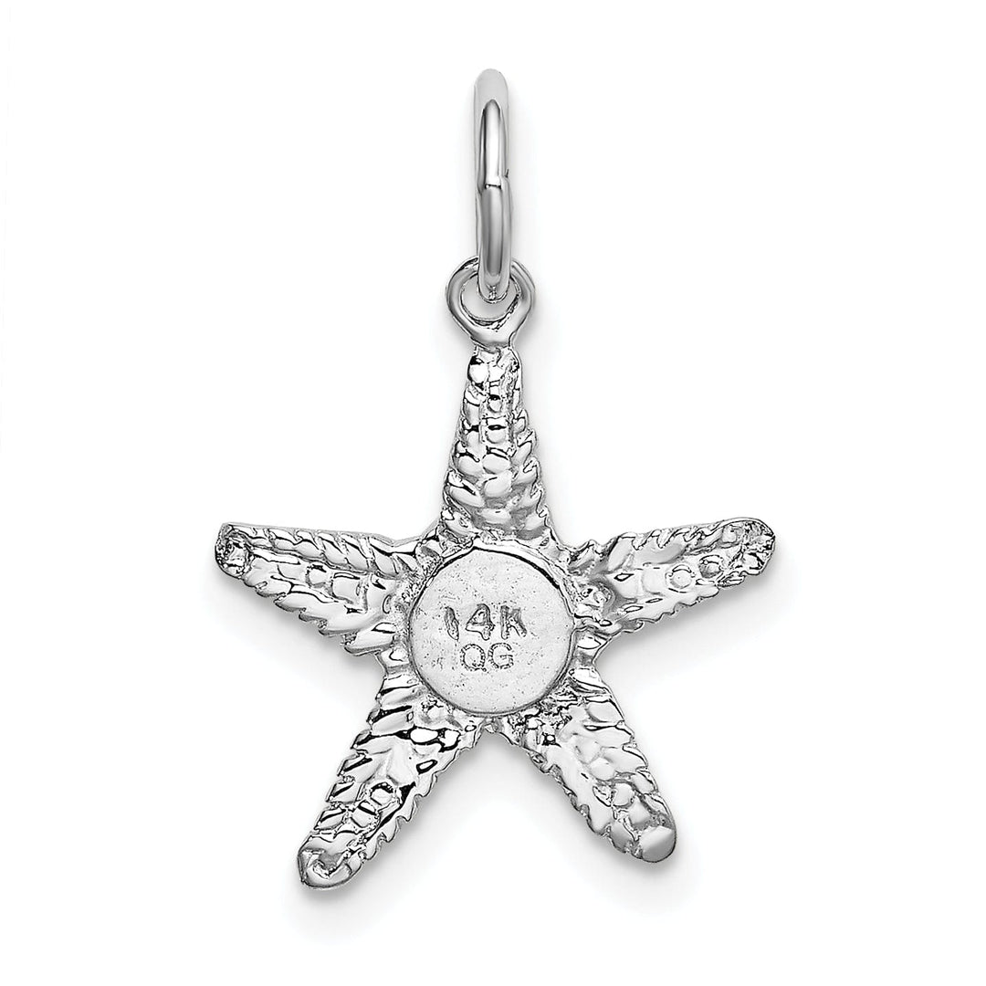 14K White Gold Polished Texture Finish 3-Dimensional Starfish Charm Pendant