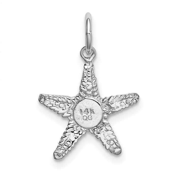 14K White Gold Polished Texture Finish 3-Dimensional Starfish Charm Pendant