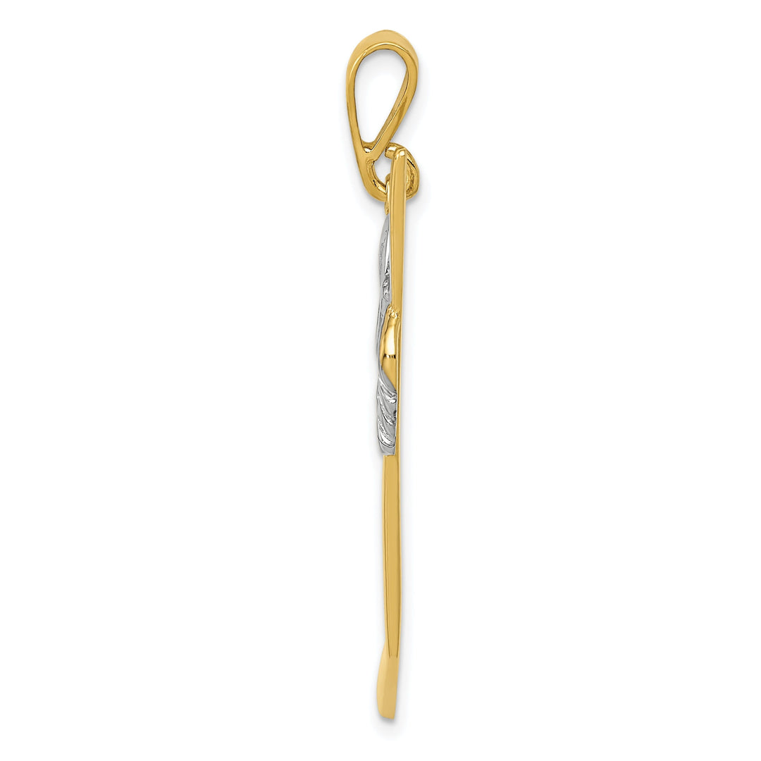 Solid 14k Two Tone Gold Hockey Stick Pendant