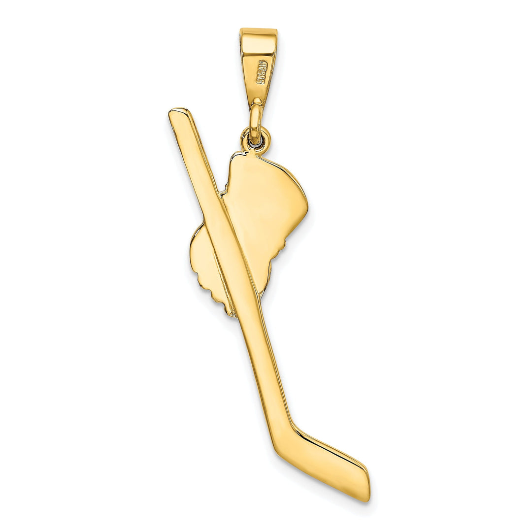 Solid 14k Two Tone Gold Hockey Stick Pendant