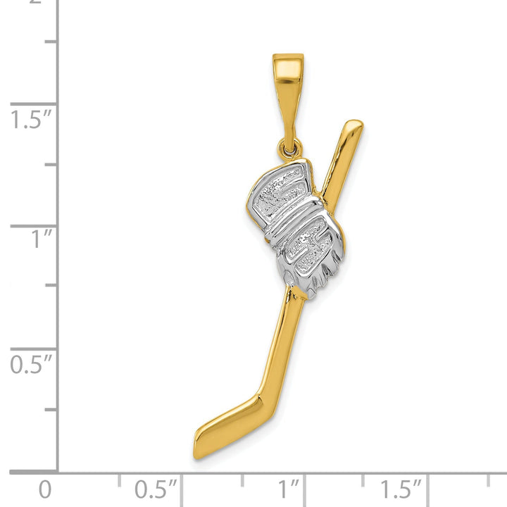 Solid 14k Two Tone Gold Hockey Stick Pendant