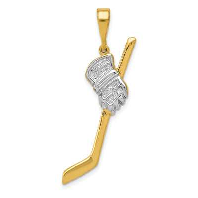 Solid 14k Two Tone Gold Hockey Stick Pendant