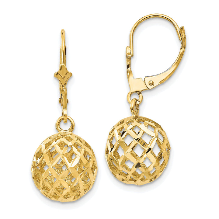 14k Yellow Gold Polished D.C Mesh Ball Earrings