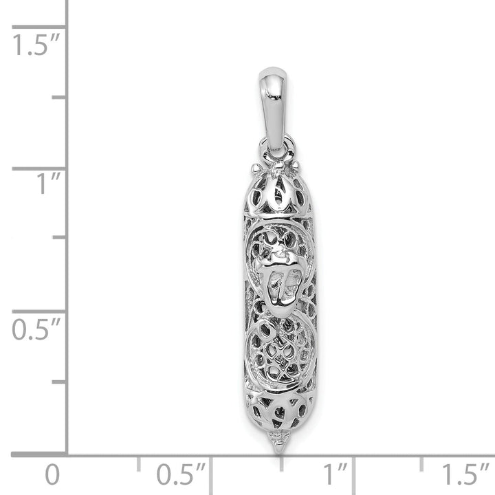 14K White Gold Rhodium Polished Textured Finish 3-D Mezuzah Pendant