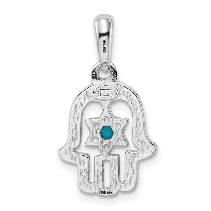 14k White Gold Polish Finish Synthetic Turquoise Stone Chamseh Pendant