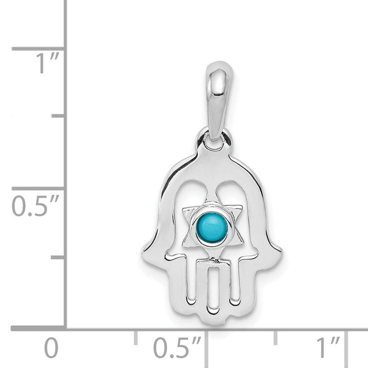 14k White Gold Polish Finish Synthetic Turquoise Stone Chamseh Pendant