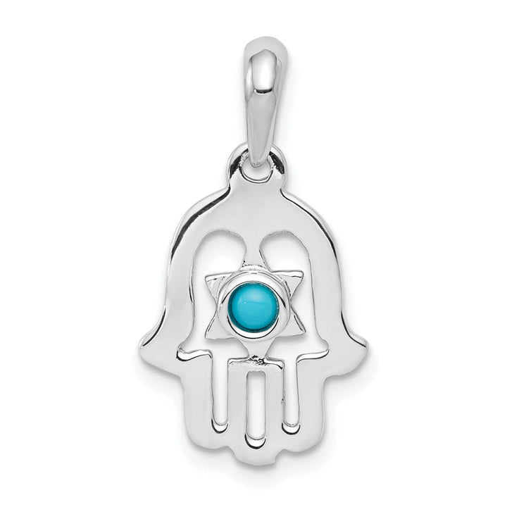 14k White Gold Polish Finish Synthetic Turquoise Stone Chamseh Pendant