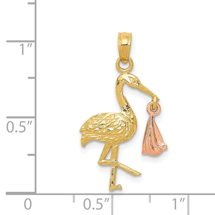 14k Two Tone Gold Moveable Baby and Stork Charm