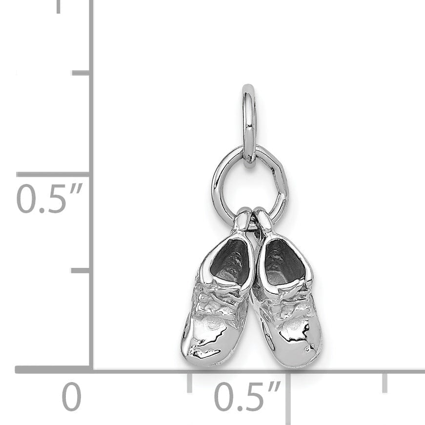 14k White Gold Polished 3D Baby Shoes Pendant.