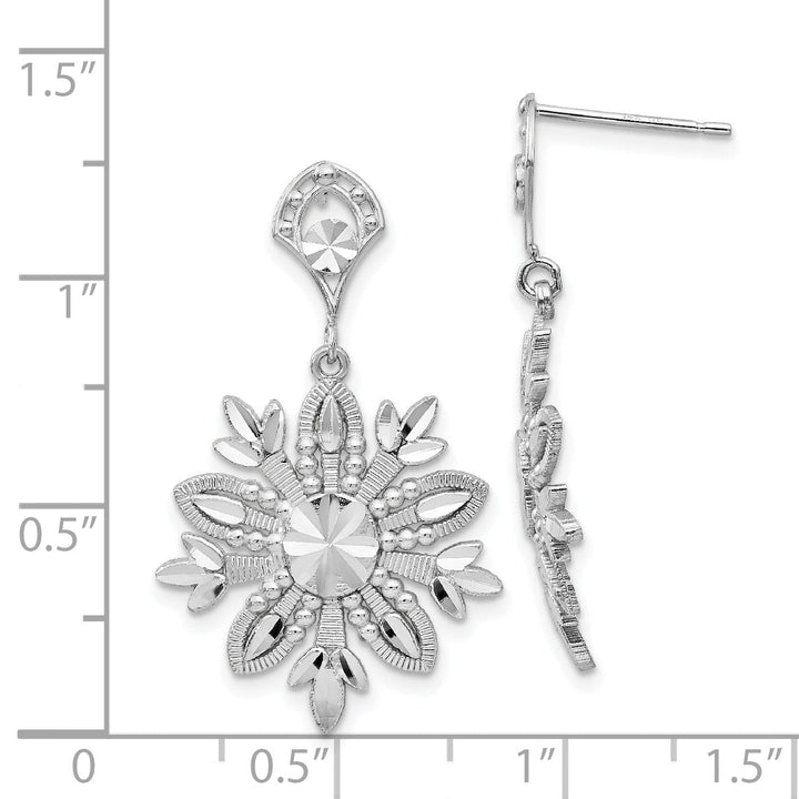 14k White Gold Snowflake Dangle Design Earrings