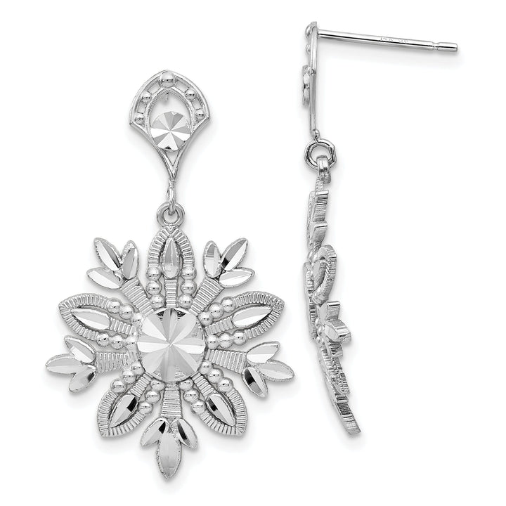 14k White Gold Snowflake Dangle Design Earrings