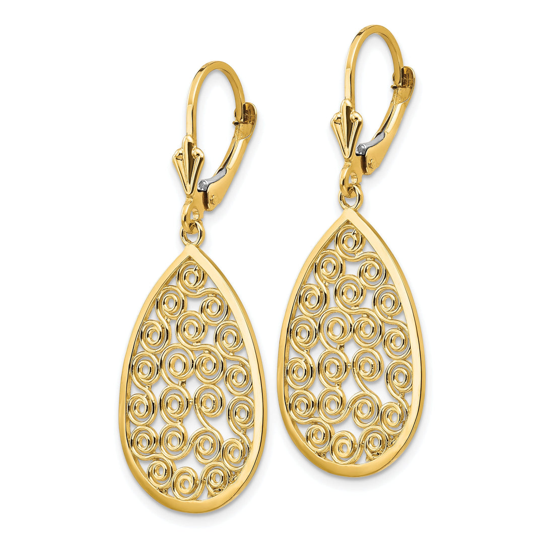 14k Yellow Gold Teardrop Filigree Dangle Earrings