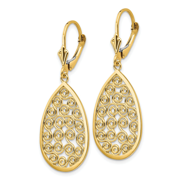 14k Yellow Gold Teardrop Filigree Dangle Earrings