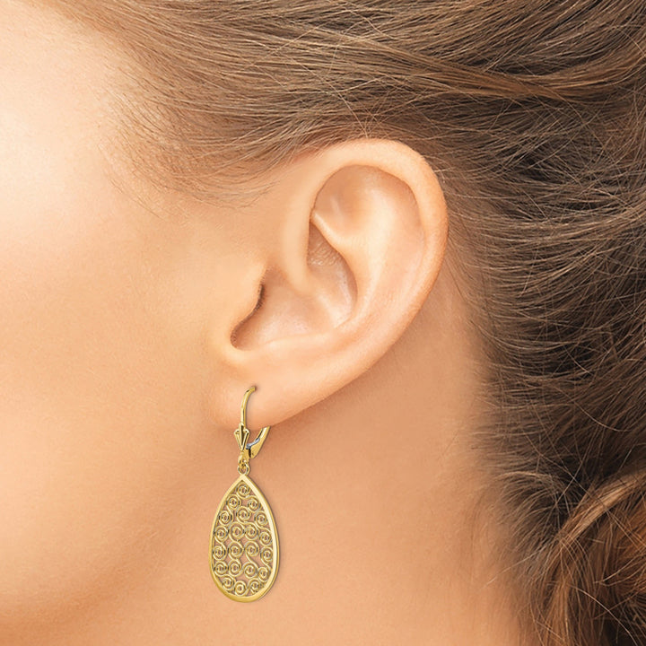 14k Yellow Gold Teardrop Filigree Dangle Earrings