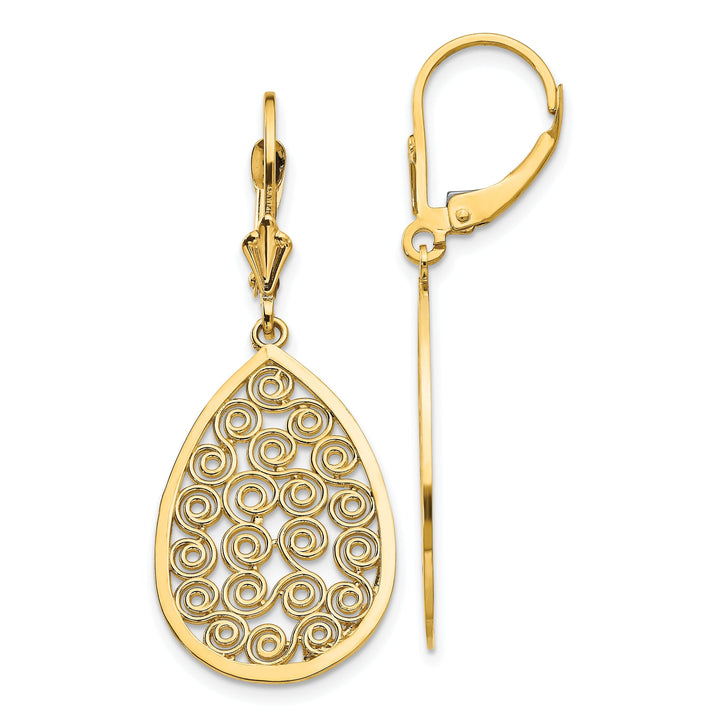 14k Yellow Gold Teardrop Filigree Dangle Earrings