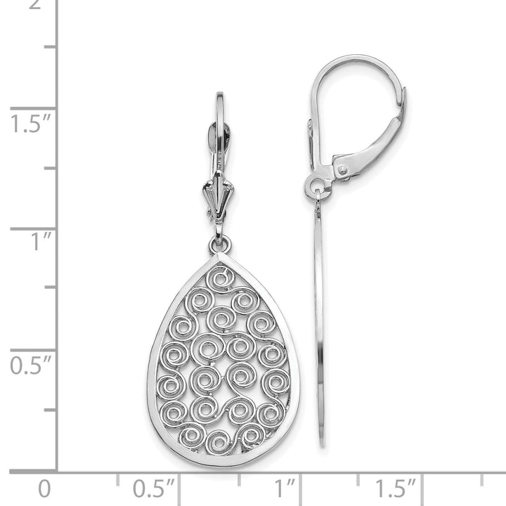 14k White Gold Teardrop Dangle Leverback Earrings