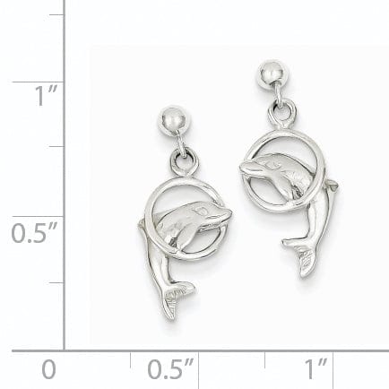 14k White Gold Dolphin Dangle Earrings