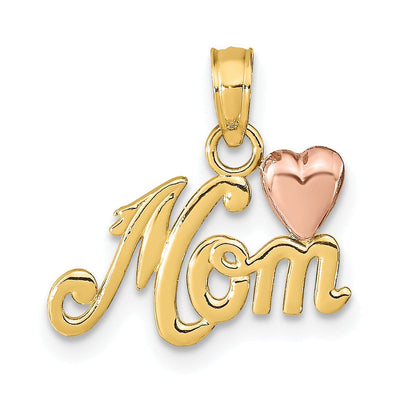 14k Two Tone Gold Solid Polished Finish MOM with Heart Pendant