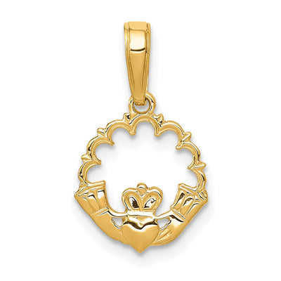 14k Yellow Gold Solid Textured Polished Finish Claddagh Circle Design Charm Pendant at $ 55.05 only from Jewelryshopping.com