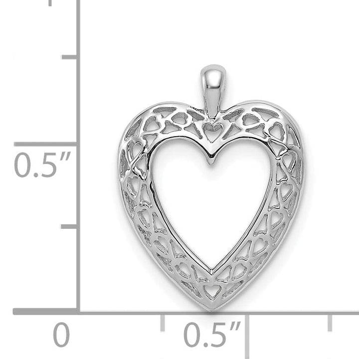 14K White Gold Polished Finish Open Back Cut-Out Hearts Trim Design Heart Shape Charm Pendant