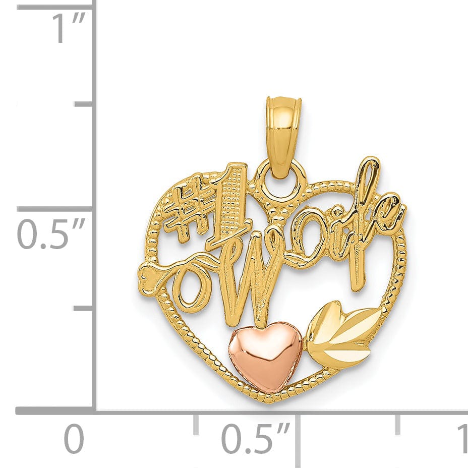 14k Two Tone Gold #1 Wife with Heart Pendant