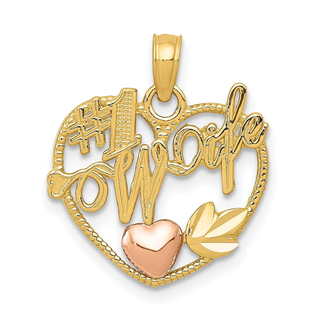 14k Two Tone Gold #1 Wife with Heart Pendant