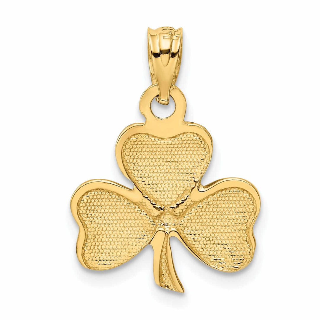 14k Yellow Gold Solid Textured Polished Finish Green Enameled 3 Leaf Clover Charm Pendant