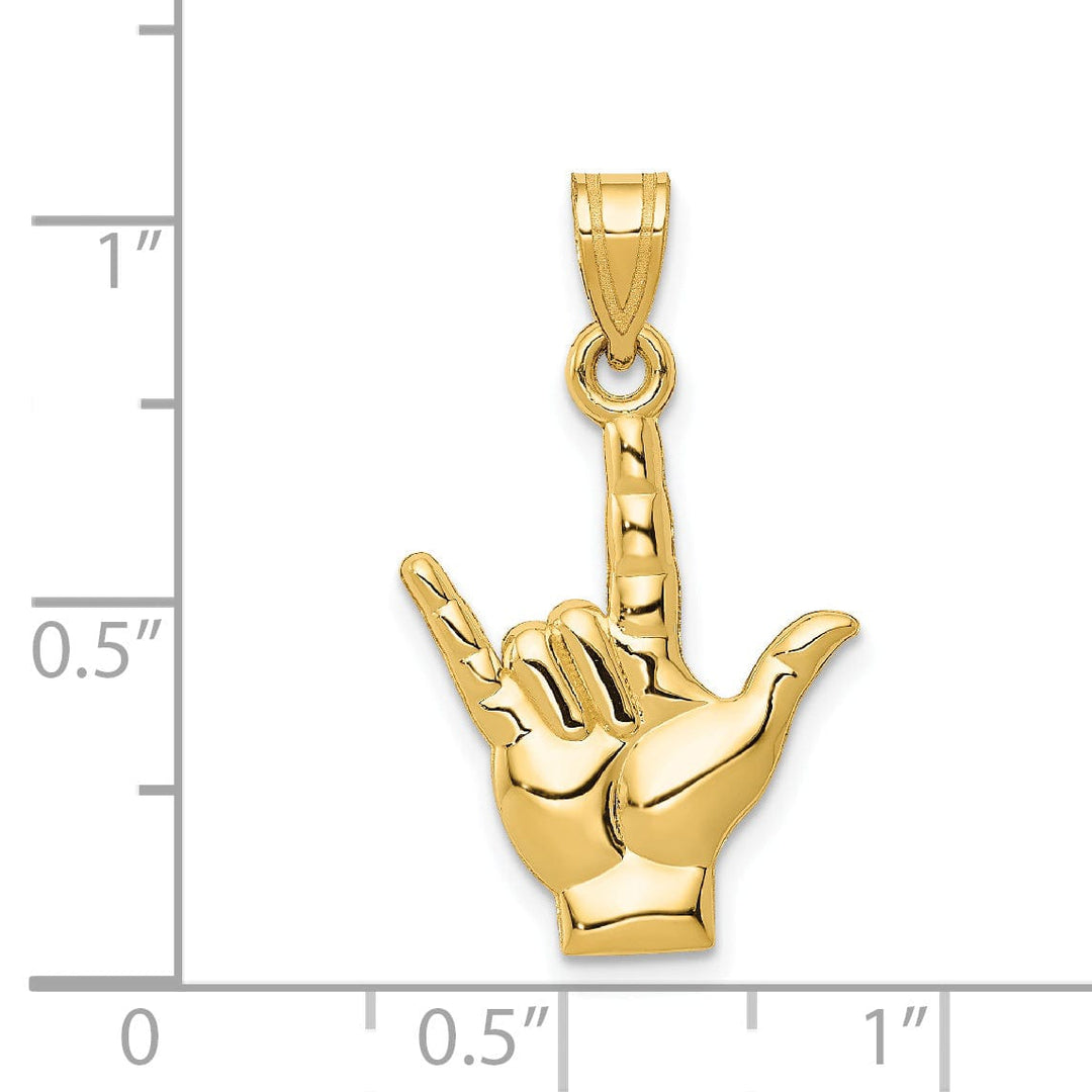14k Yellow Gold I Love You Hand Sign Language Charm
