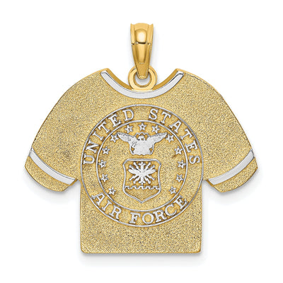 14k Yellow Gold, White Rhodium Textured Polished Finish US AIR FORCE T-Shirt Charm Pendant