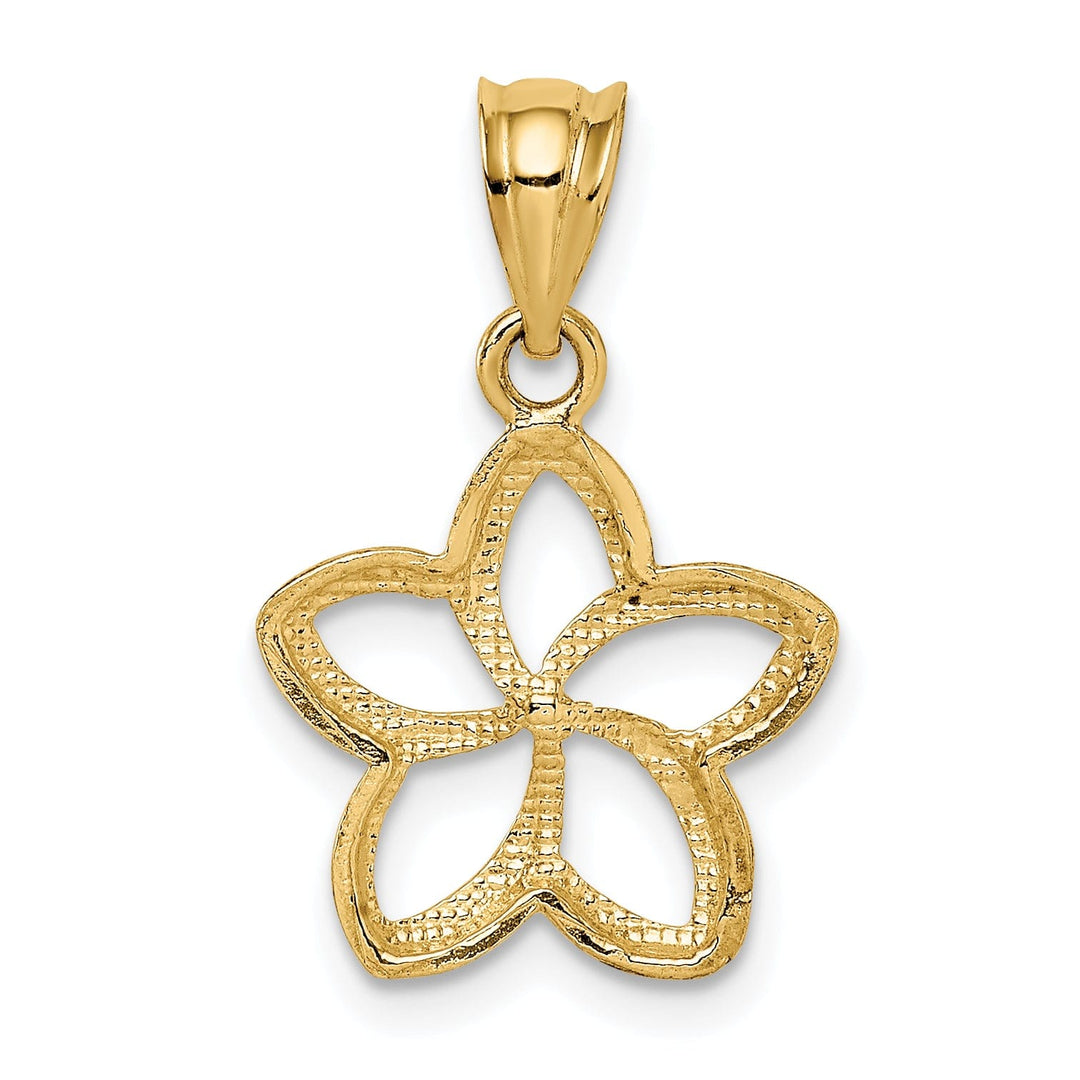 14k Yellow Gold Casted Textured Back Solid Polished Finish Small Cut-out Plumeria Charm Pendant