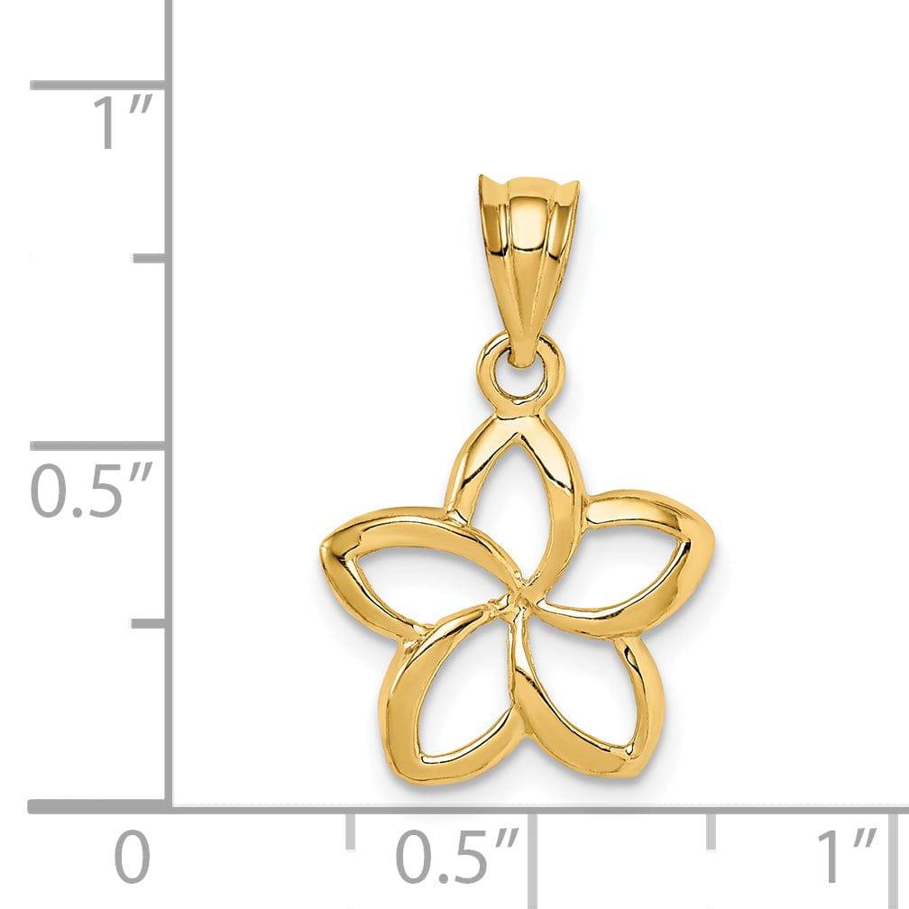 14k Yellow Gold Casted Textured Back Solid Polished Finish Small Cut-out Plumeria Charm Pendant