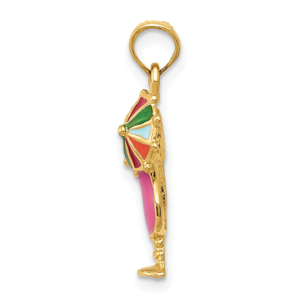 14k Yellow Gold Pink Tropical Drink Pendant