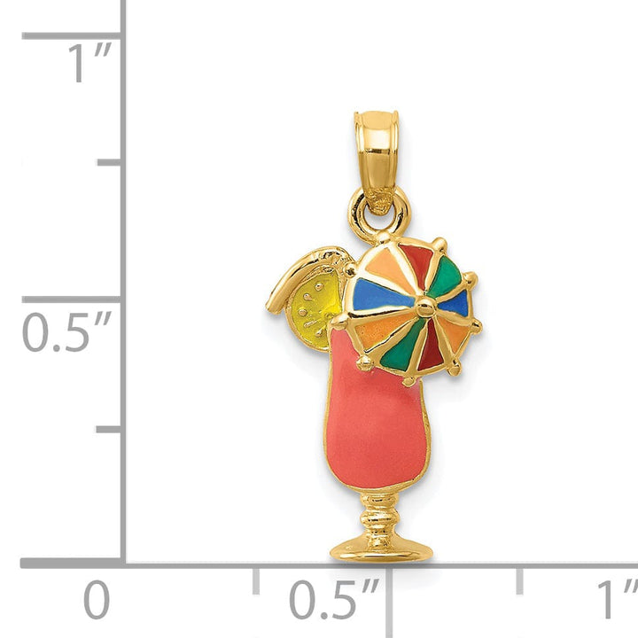 14k Yellow Gold Pink Tropical Drink Pendant