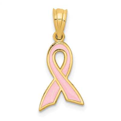 14k Yellow Gold Solid Small Size Polished Textured Pink Enameled Finish Awareness Ribbon Charm Pendant at $ 81.72 only from Jewelryshopping.com