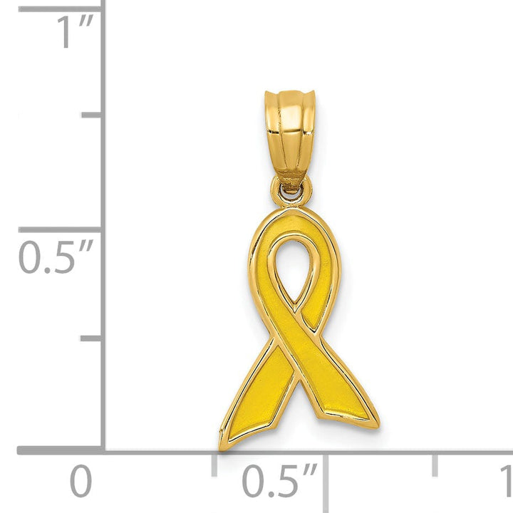 14k Yellow Gold Solid Small Size Polished Textured Yellow Enameled Finish Awareness Ribbon Charm Pendant