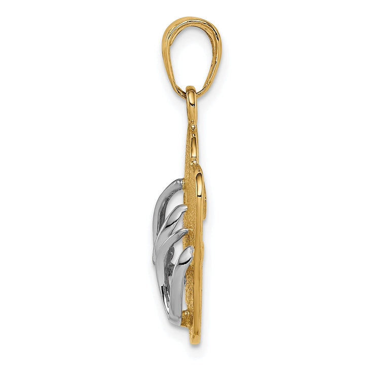 14K Yellow Gold, White Rhodium Solid Texture Finish Large Double Flip-Flop Sandal Charm Pendant