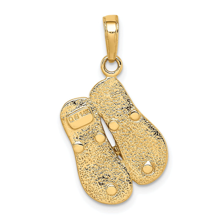 14K Yellow Gold, White Rhodium Solid Texture Finish Large Double Flip-Flop Sandal Charm Pendant