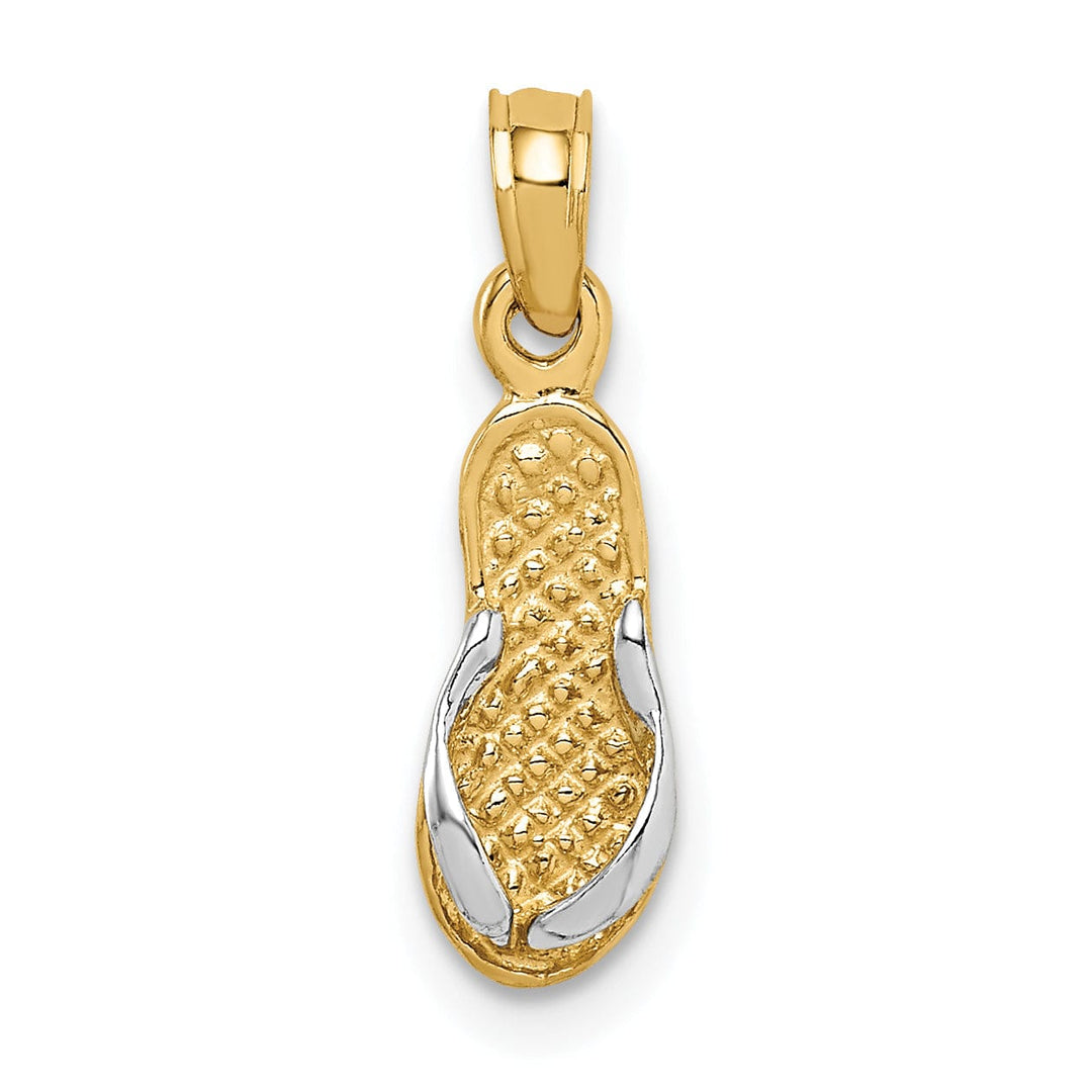 14k Yellow Gold, White Rhodium Solid 3-Dimensional Single Flip-Flop Sandle Charm Pendant