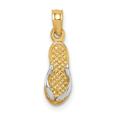 14k Yellow Gold, White Rhodium Solid 3-Dimensional Single Flip-Flop Sandle Charm Pendant at $ 69.29 only from Jewelryshopping.com